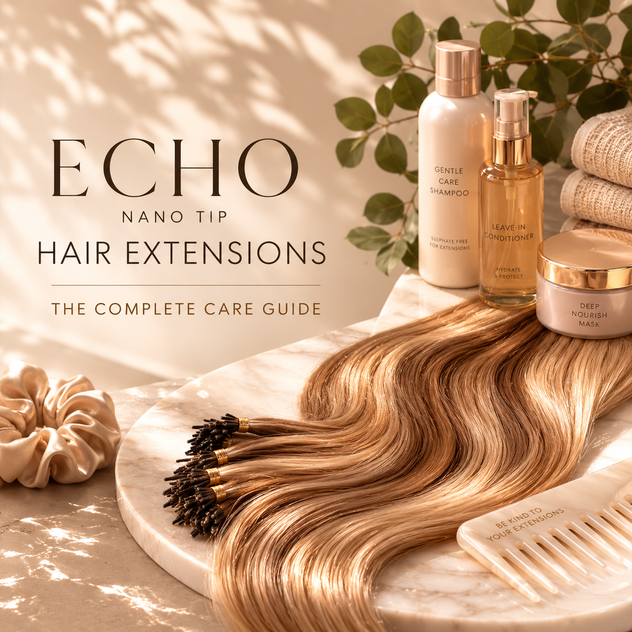 Echo Nano Tip Hair Extensions - The Complete Care Guide with products and accessories