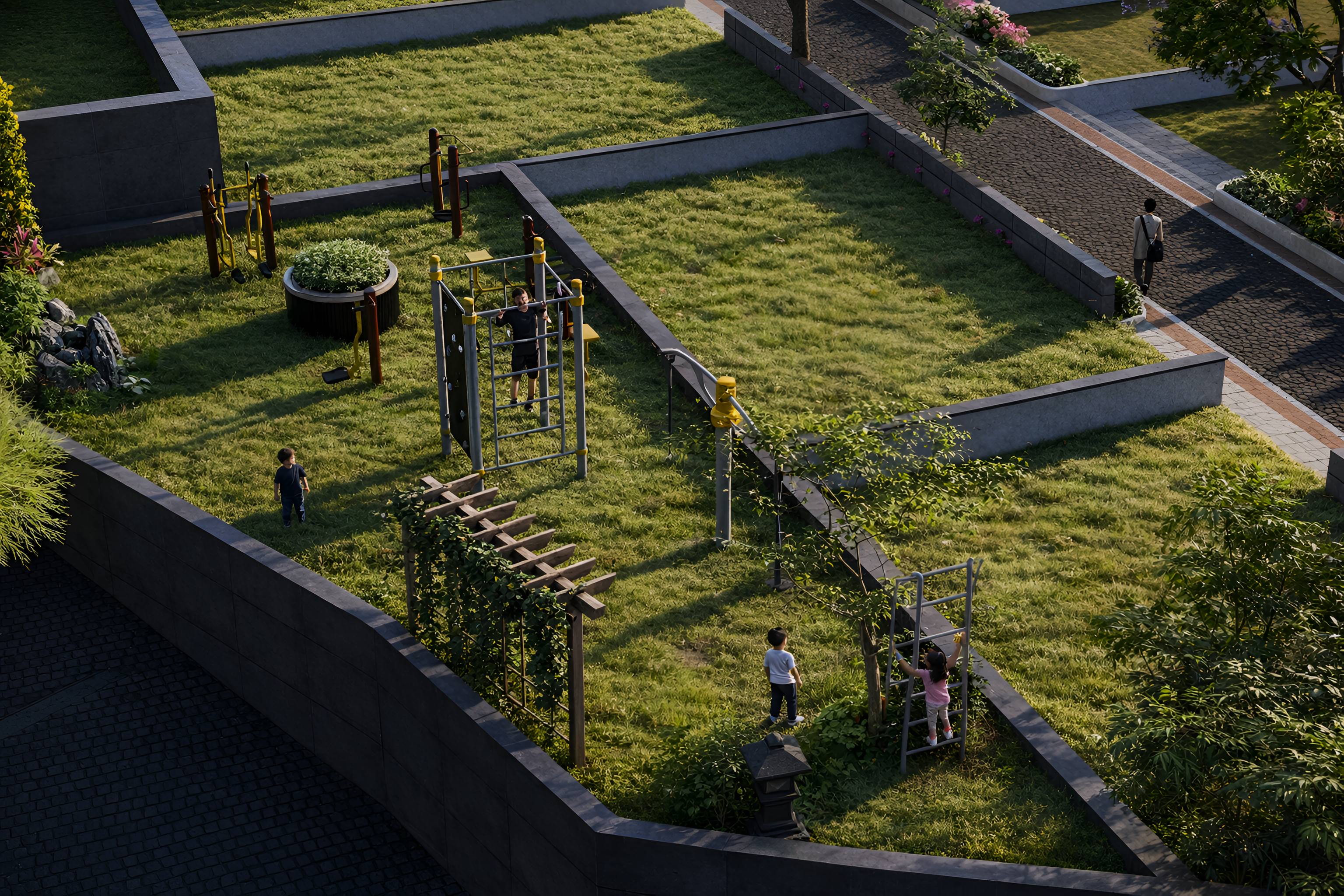 Corbett Homes — top-down site plan with terraced plots and clubhouse