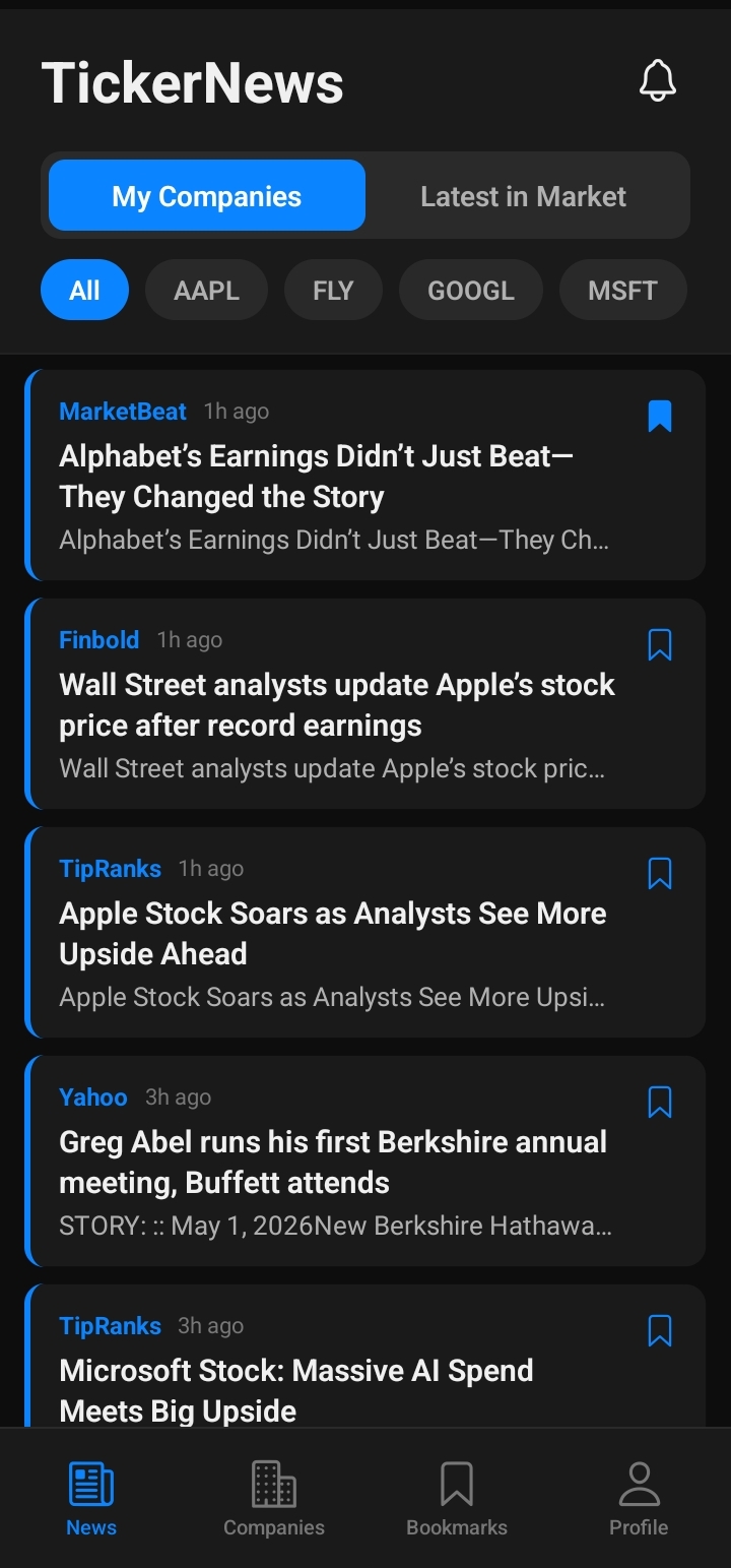 TickerNews News Feed screen