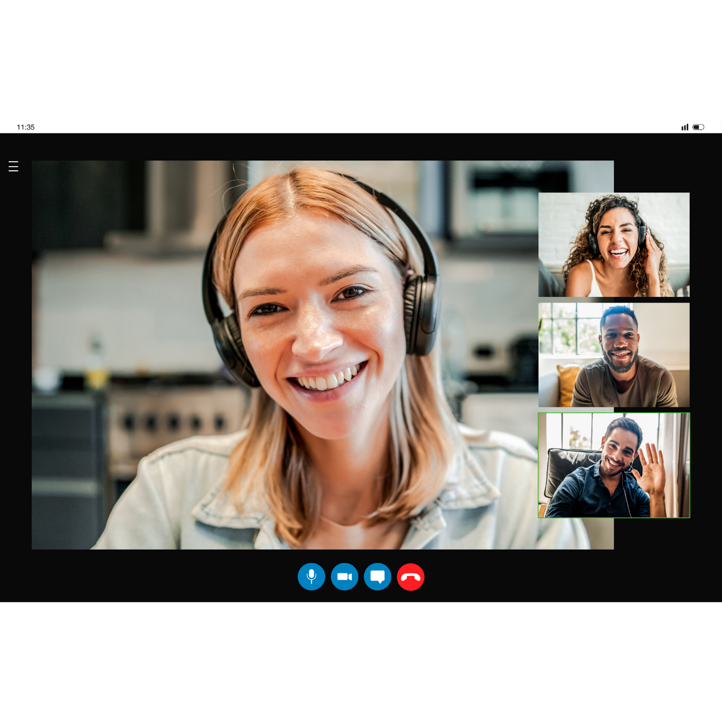 Online class grid view — engaged students and a coach on a video call