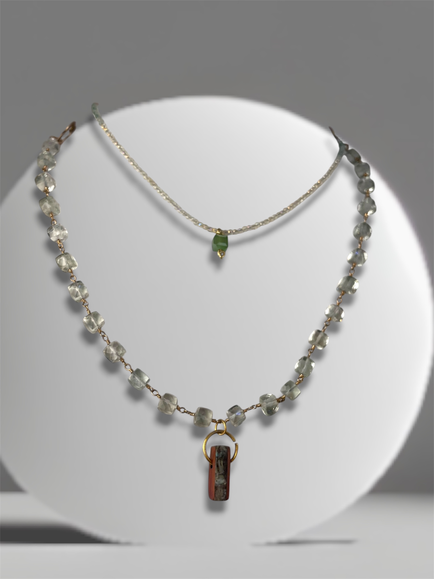 Forest Reliquary — sustainable handmade layered statement necklace in Reclaimed Quartz and Salvaged Wood Pendant by Lux N Leaf