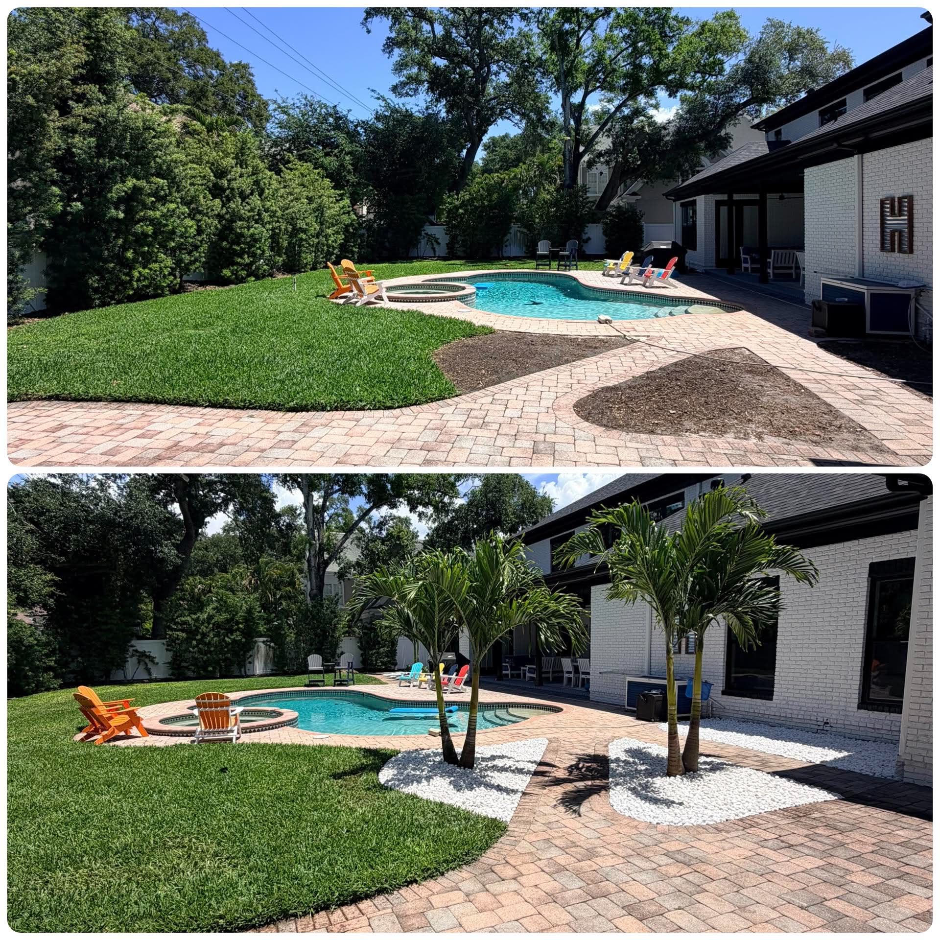 Backyard turf install & paver edging — before and after