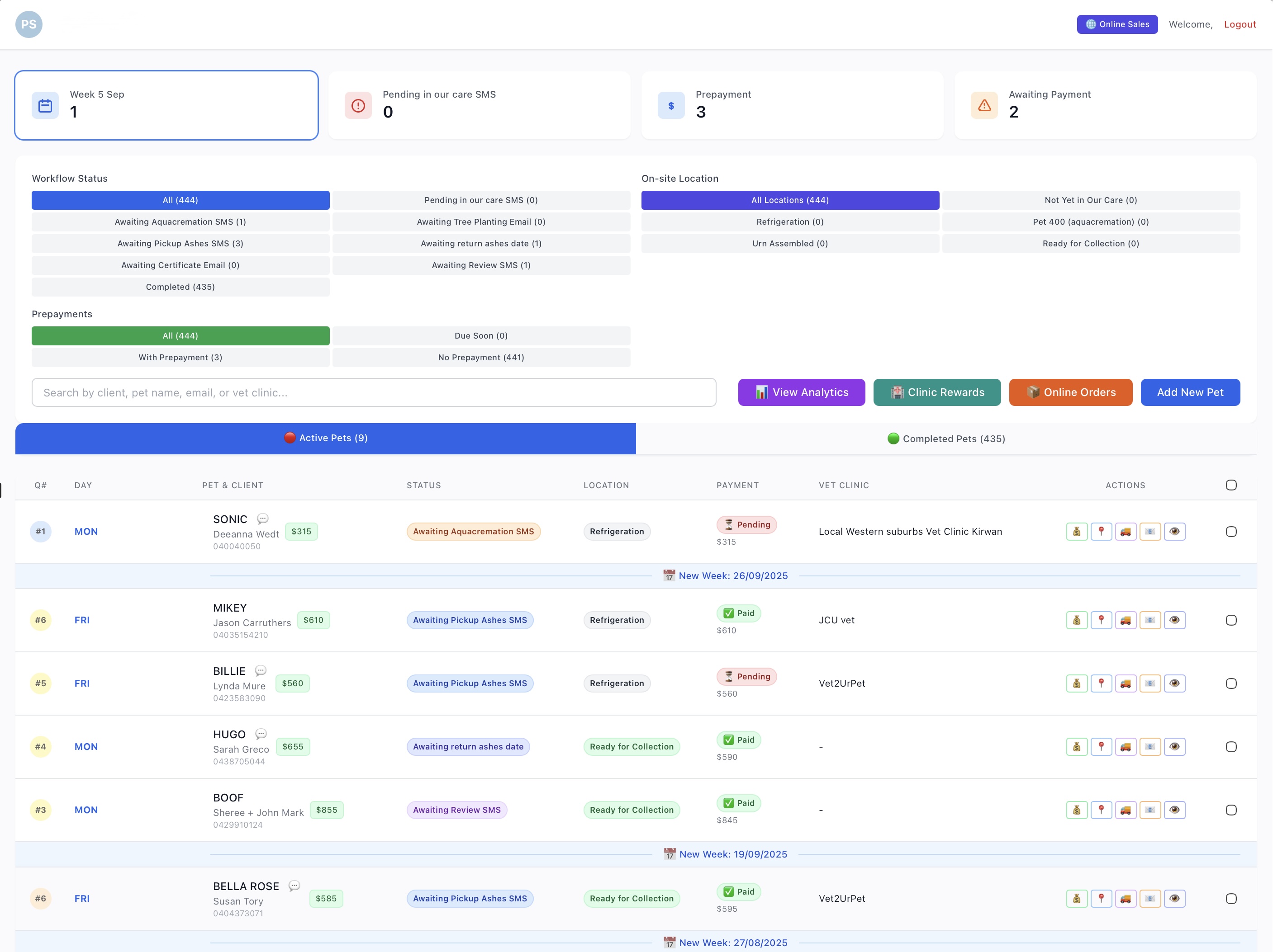 Holons CRM Dashboard - Real Interface