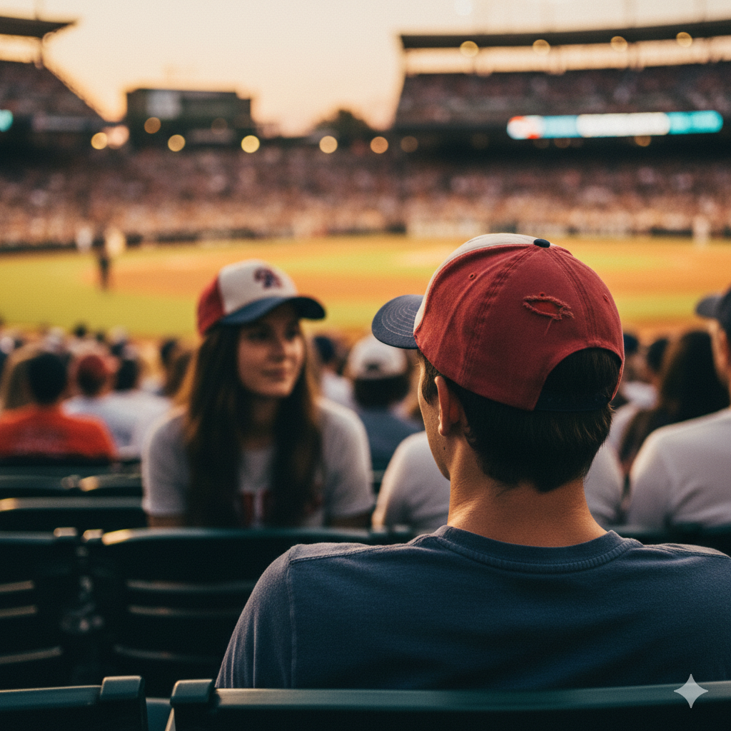 Couple meeting at a baseball game