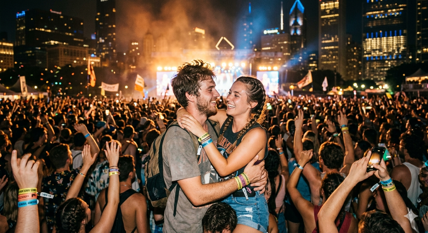 Couple connecting at a concert
