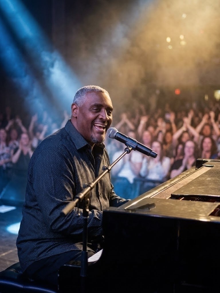 Brooksgordon performing live on piano with cheering crowd