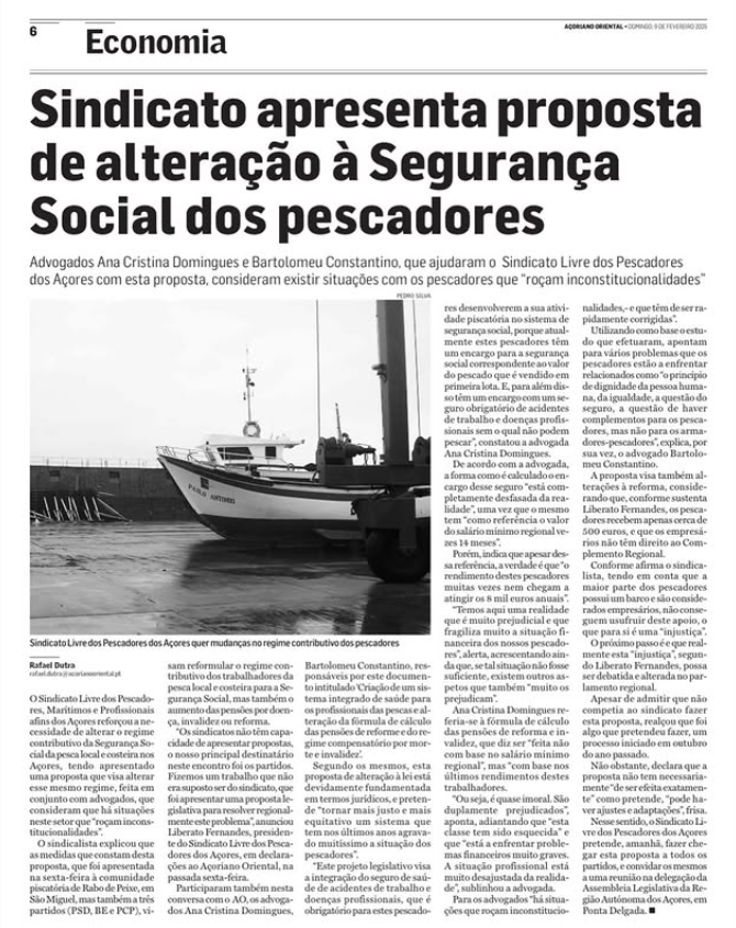 Pescadores exigem novo regime de Segurança Social e seguro público obrigatório