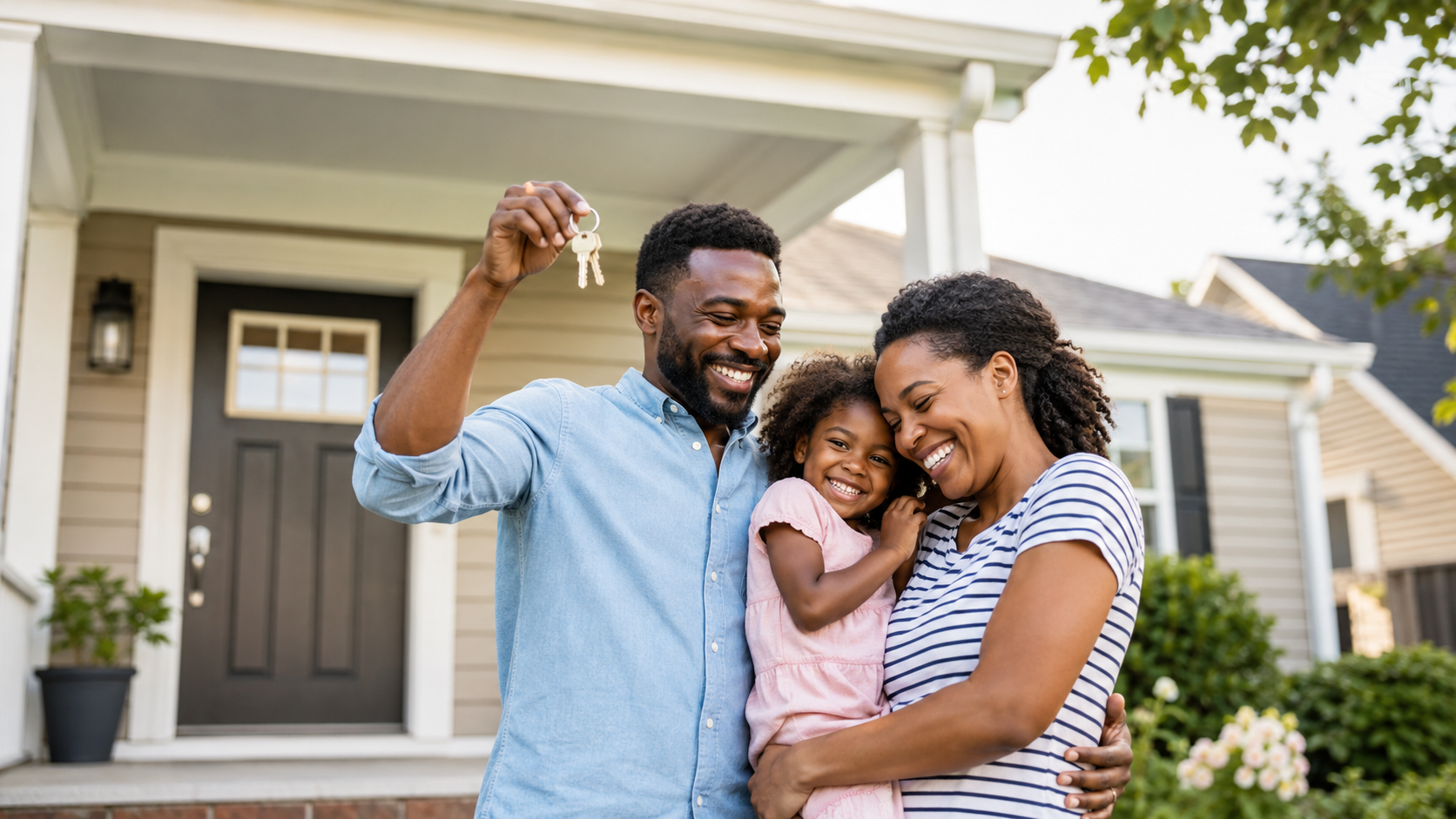 Family with keys to new home