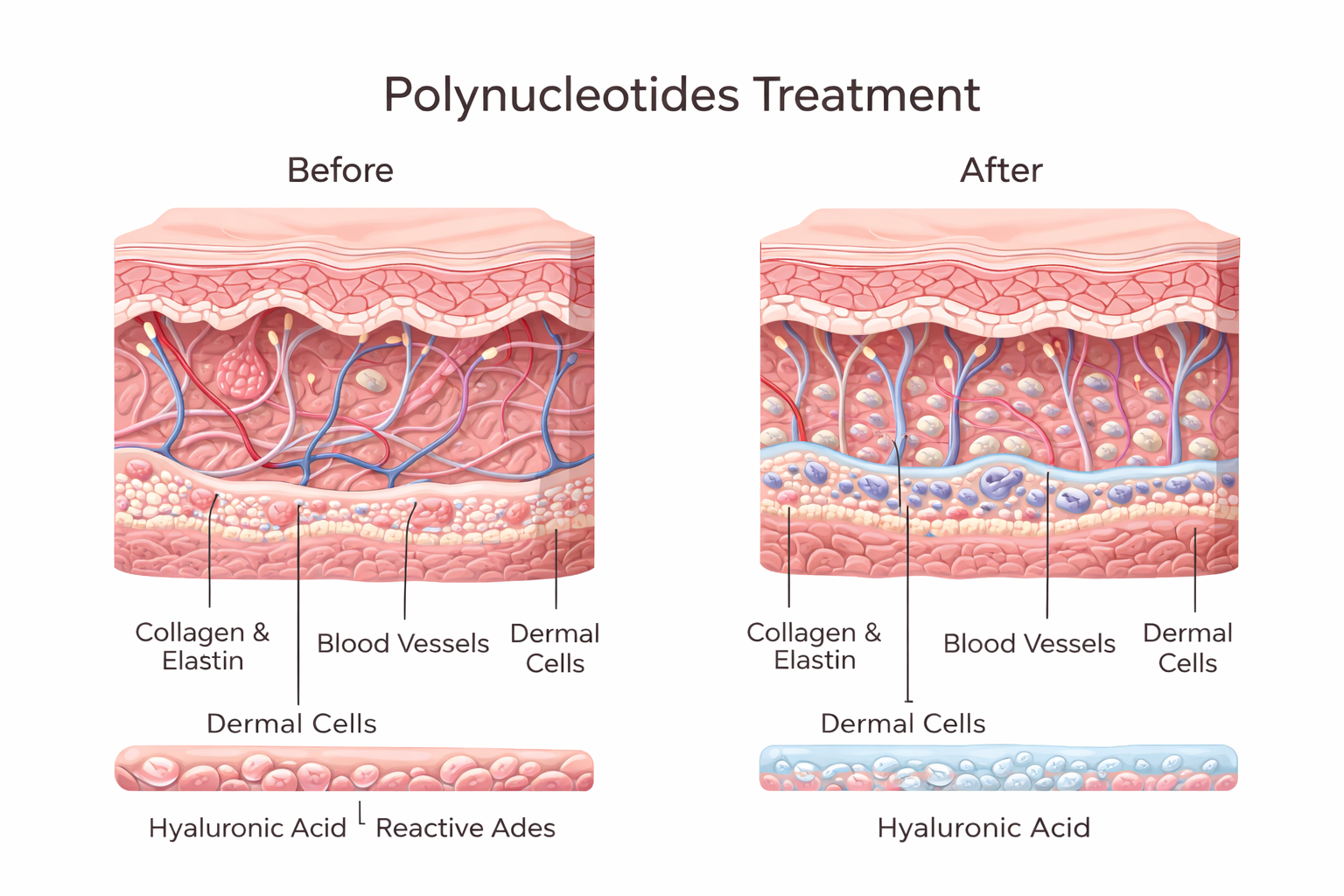 Polynucleotides skin quality comparison showing cellular regeneration results