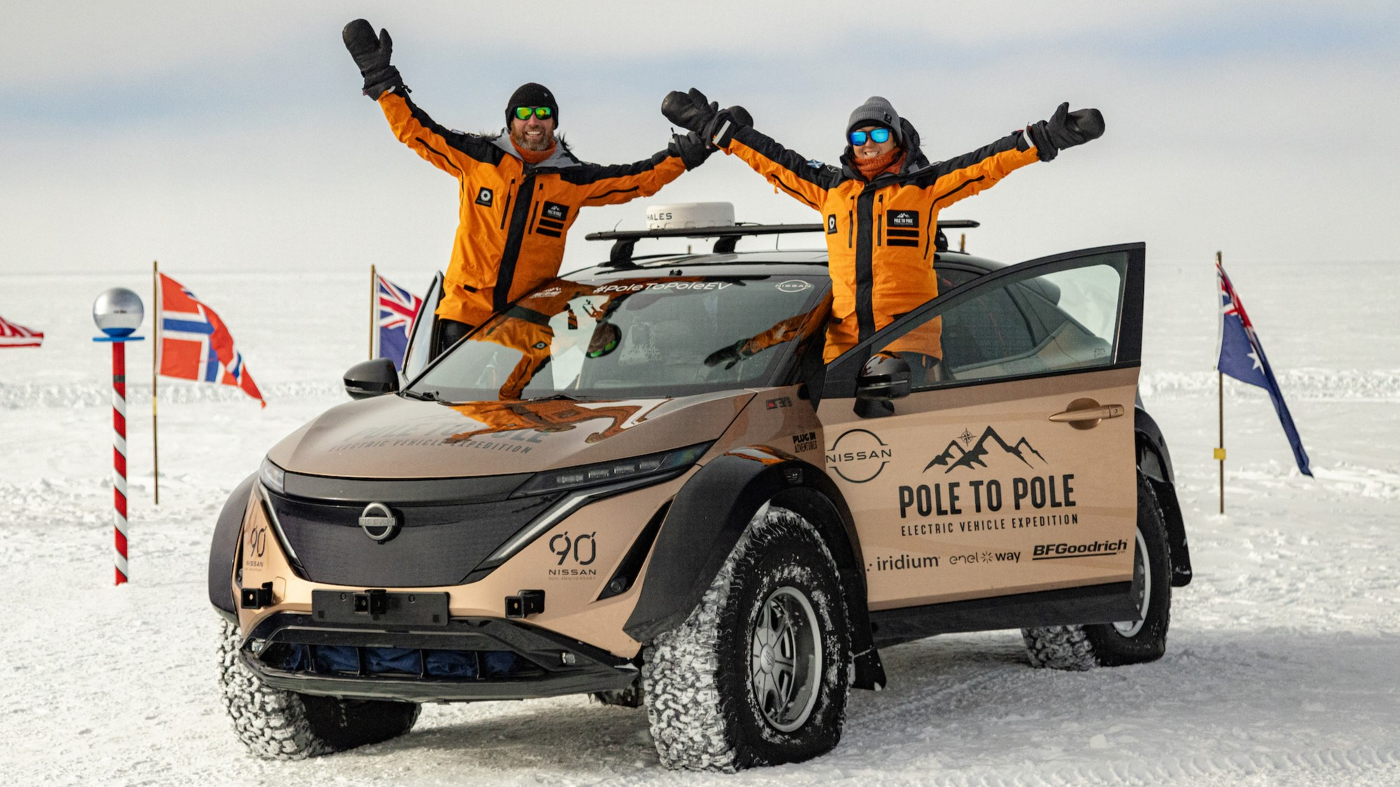 Chris and Julie Ramsey — Pole to Pole EV expedition at the South Pole