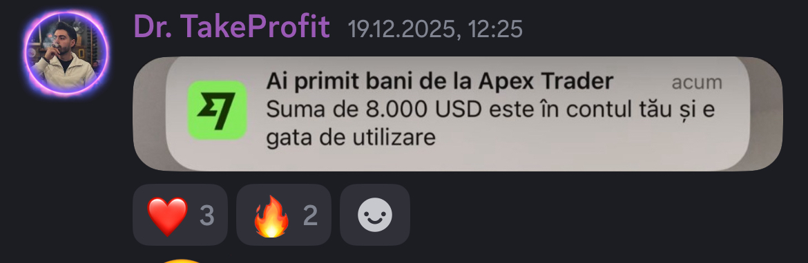 Dr. TakeProfit - Payout Primit $8,000 Apex Trader