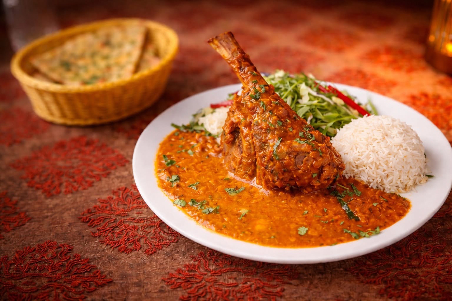 Lam Curry med Ris og Naan