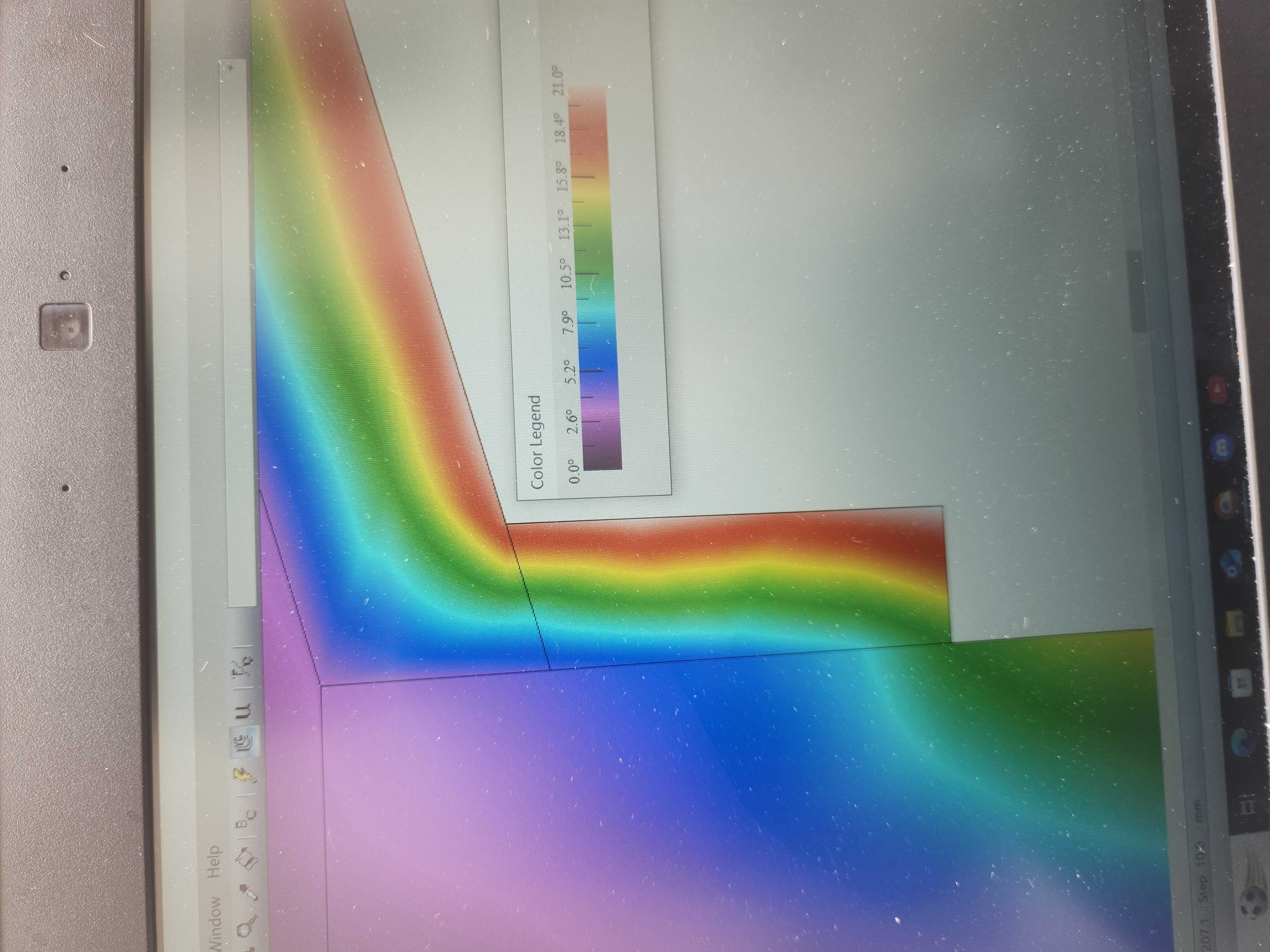 Thermal model illustrating the improved temperature distribution achieved by extending the insulation below ceiling level. The revised detail lowers the risk of surface condensation and mould growth at the junction.