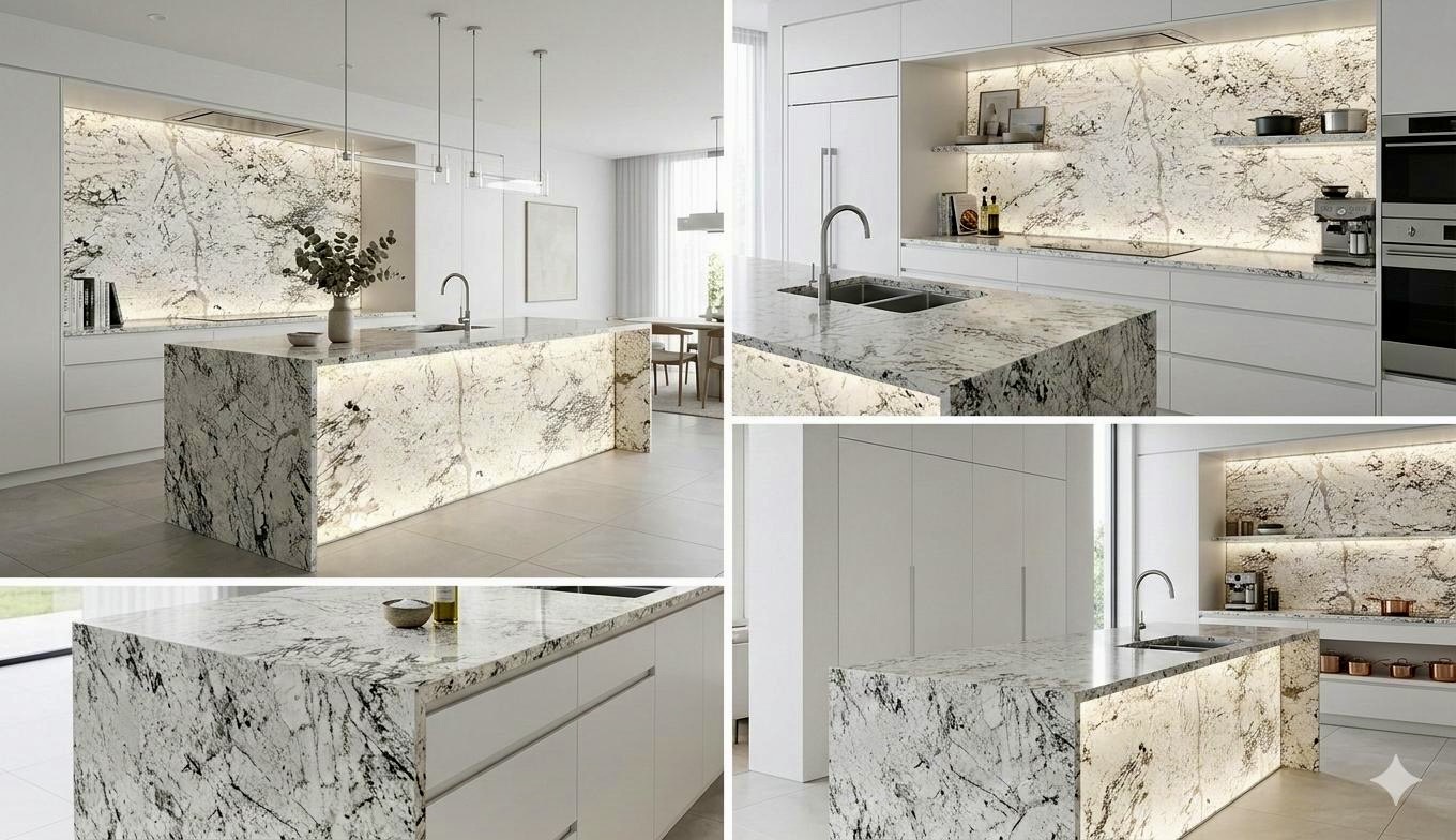Luxury Granite Kitchen with Waterfall Island