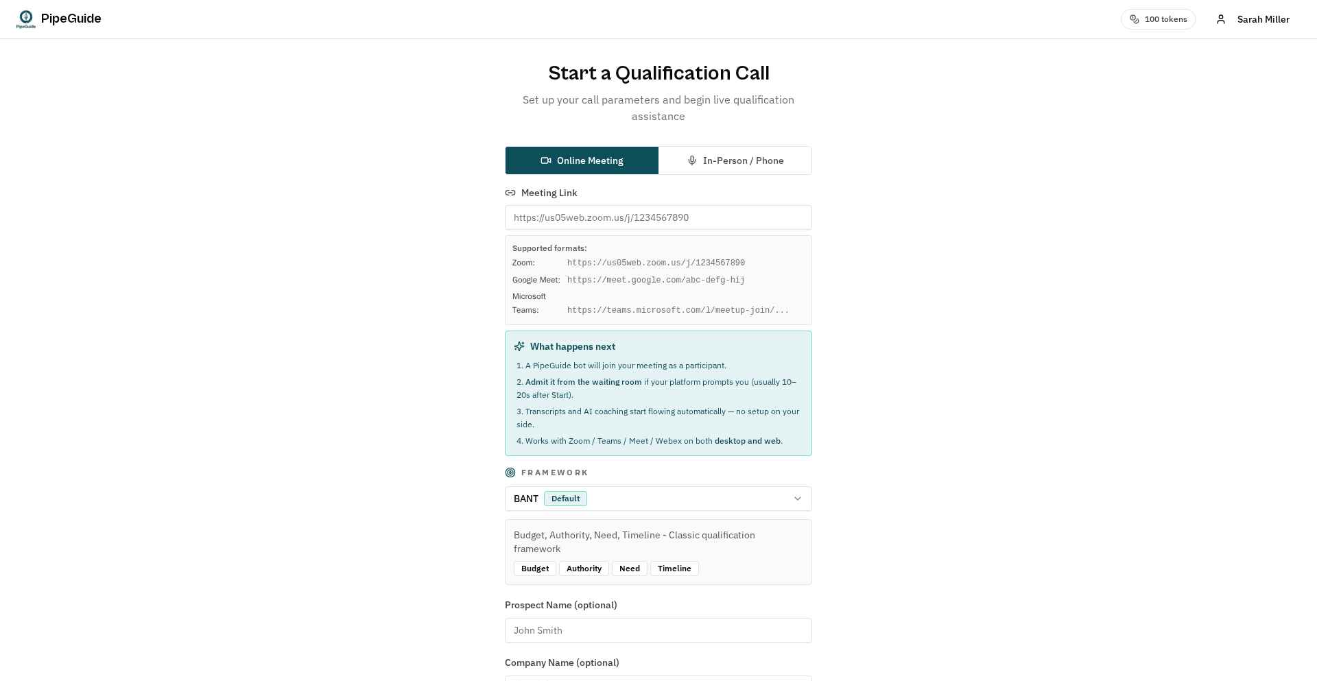 Qualification call setup