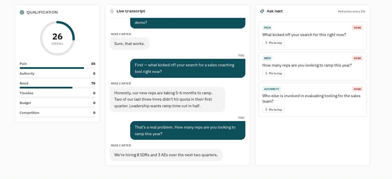 PipeGuide live call dashboard