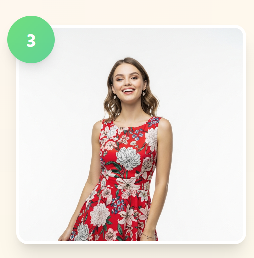 See your look - woman wearing the red floral dress