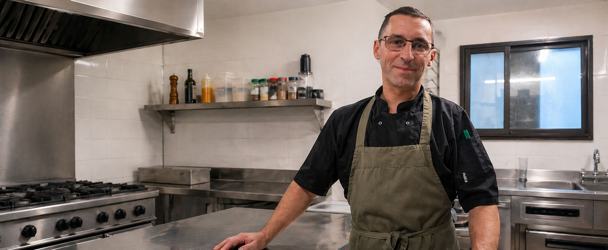 Christophe Marrama dans sa cuisine professionnelle