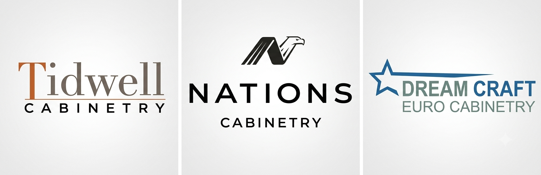Our cabinetry partners: Tidwell Cabinetry, Nations Cabinetry, and Dream Craft Euro Cabinetry