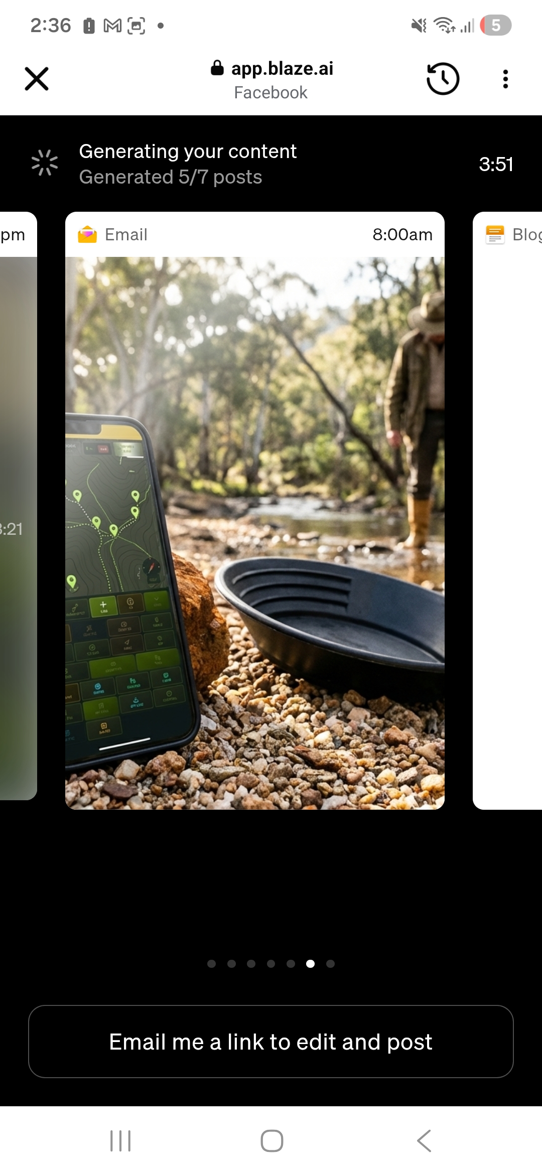 DigMate app showing prospecting map alongside gold pan at a creek