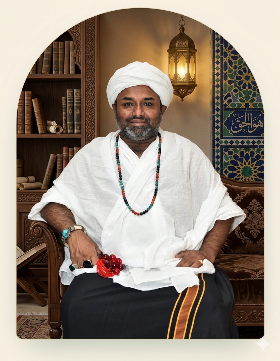 Hazrat Shahanshah Sufi Sarkar seated in blessing