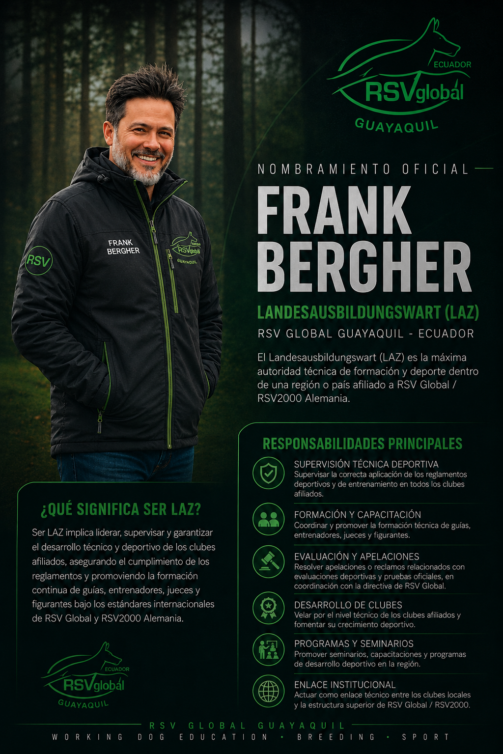 Nombramiento oficial — Frank Bergher LAZ RSV Global Guayaquil Ecuador