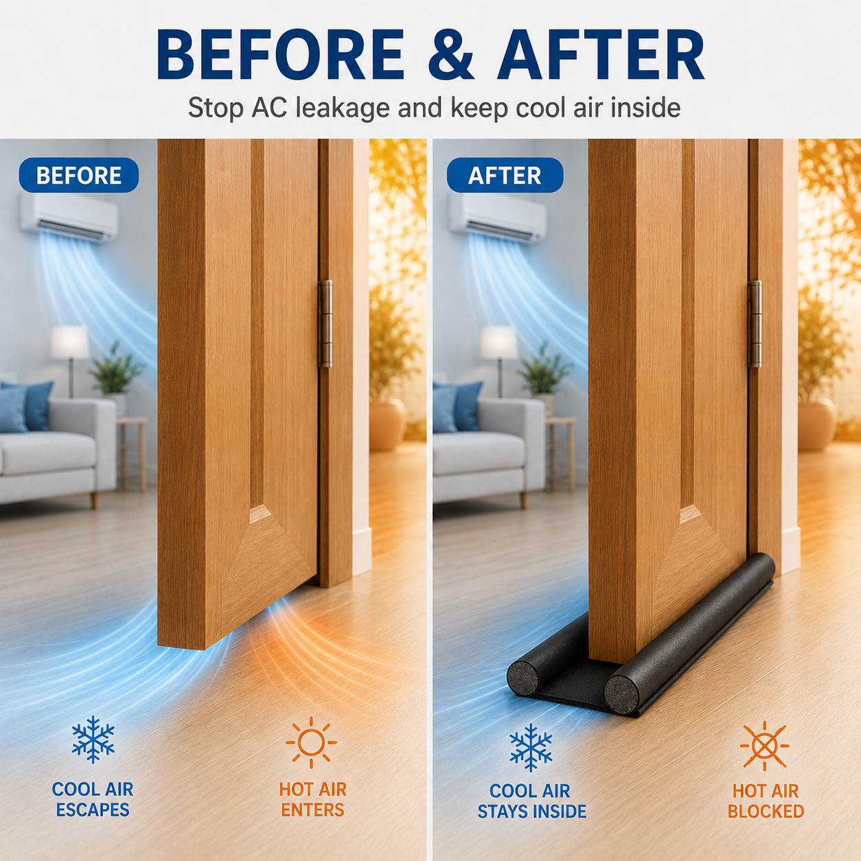 Before and after — without SealGuard cool air escapes, with SealGuard cool air stays inside