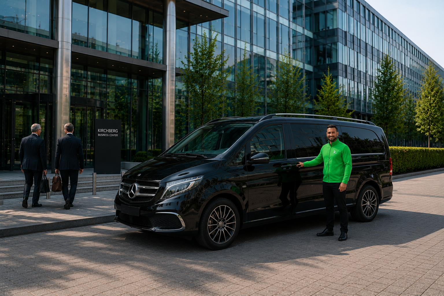 Chauffeur Koncierge Drive devant la navette de l'entreprise