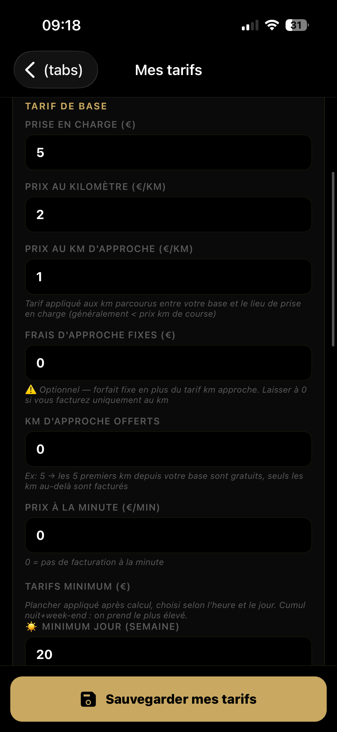 Vos tarifs
