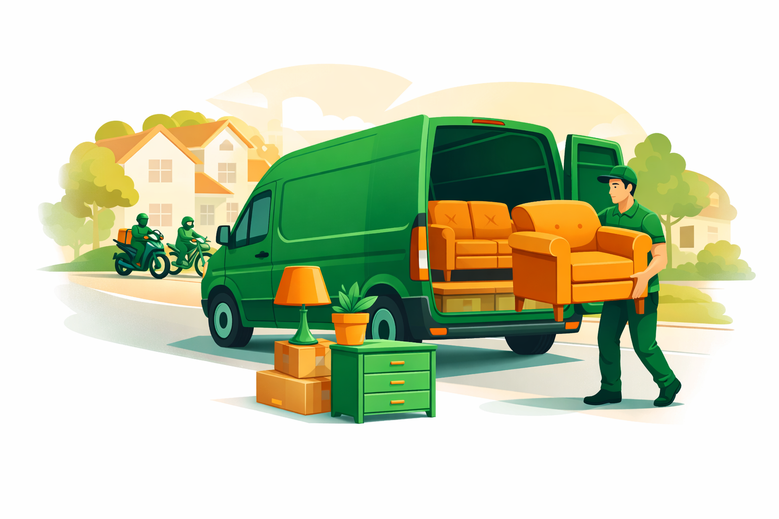 Driver loading furniture into delivery van