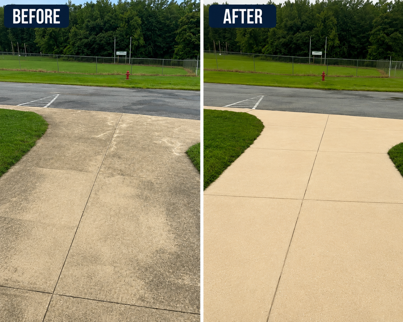Real Young Dubs sidewalk pressure washing before and after — Fredericksburg VA