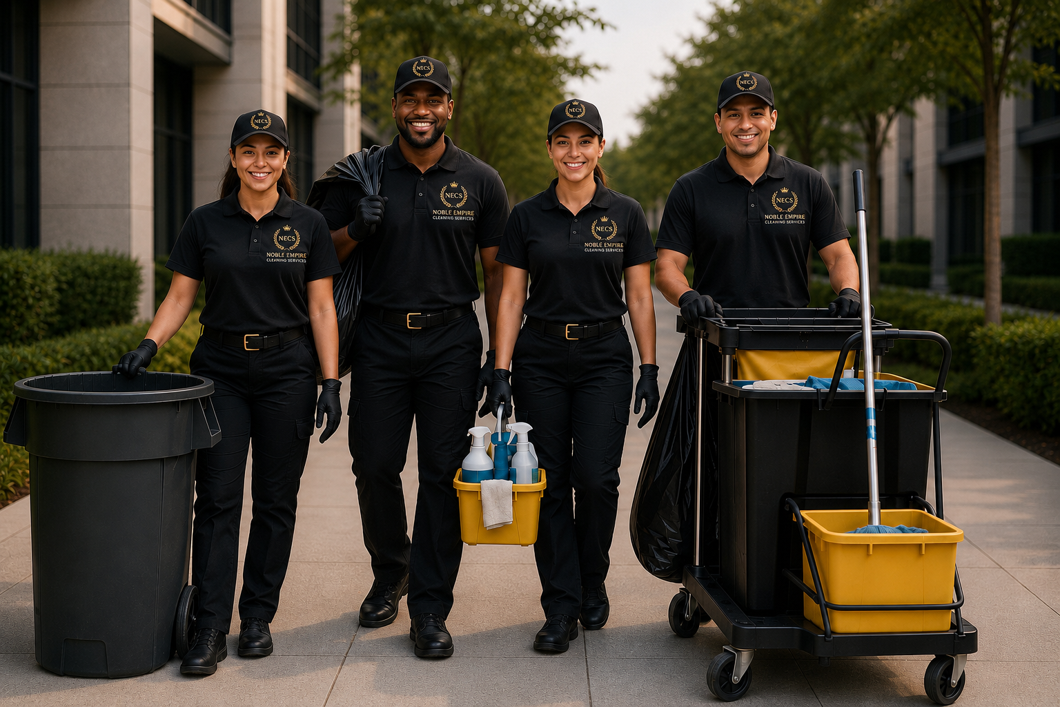 Noble Empire professional cleaning crew — faces and uniforms