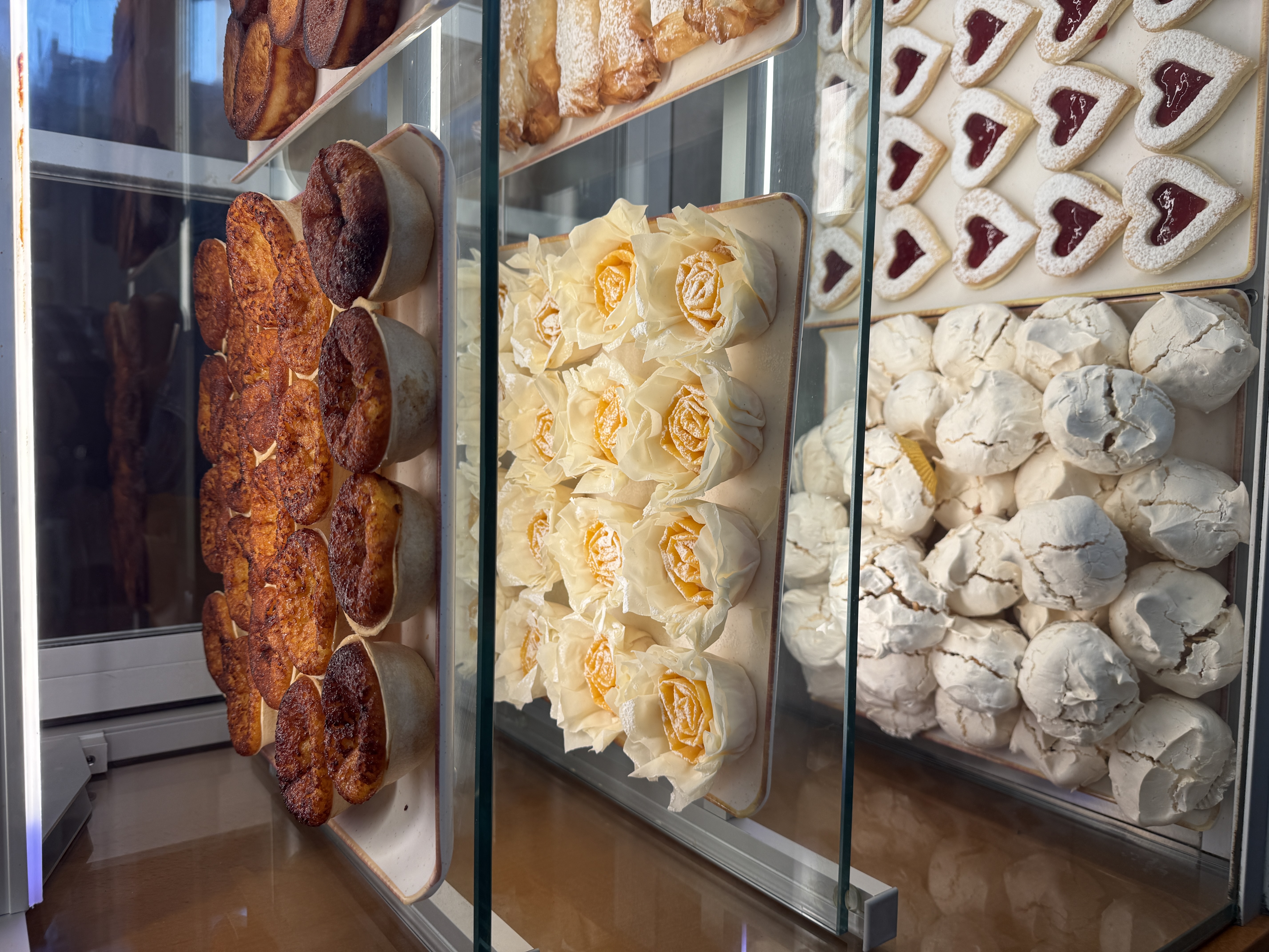 Portuguese breakfast pastries display