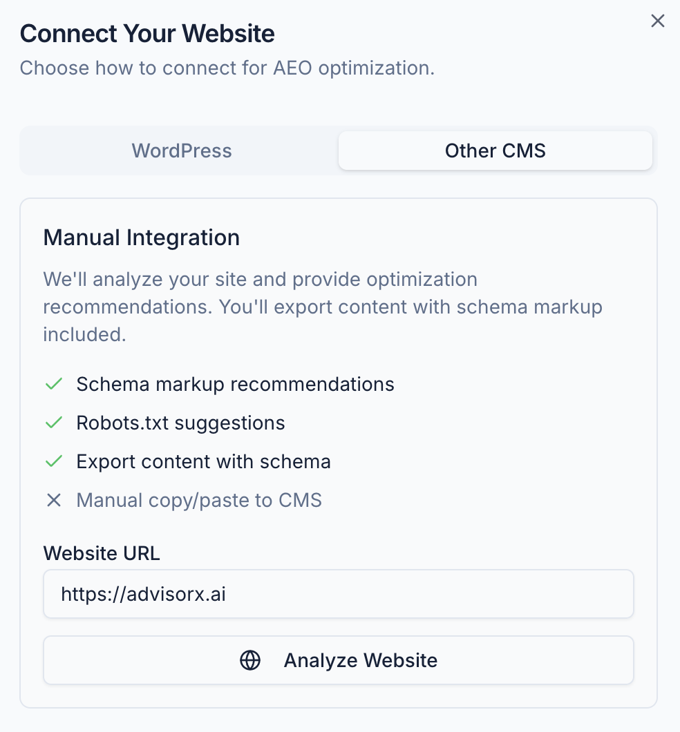 Connect Your Website Modal