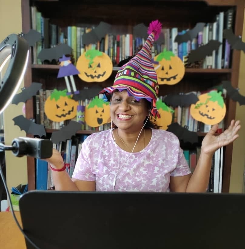 Kalah leading an engaging themed online class for young learners
