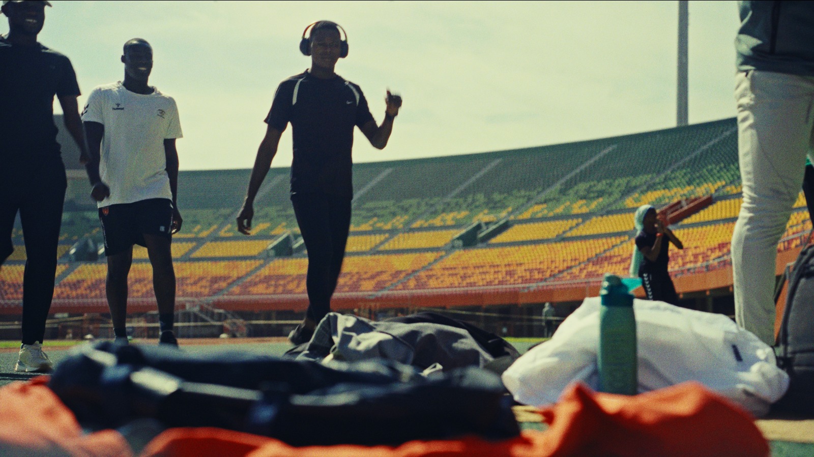 Athletes warming up at the stadium