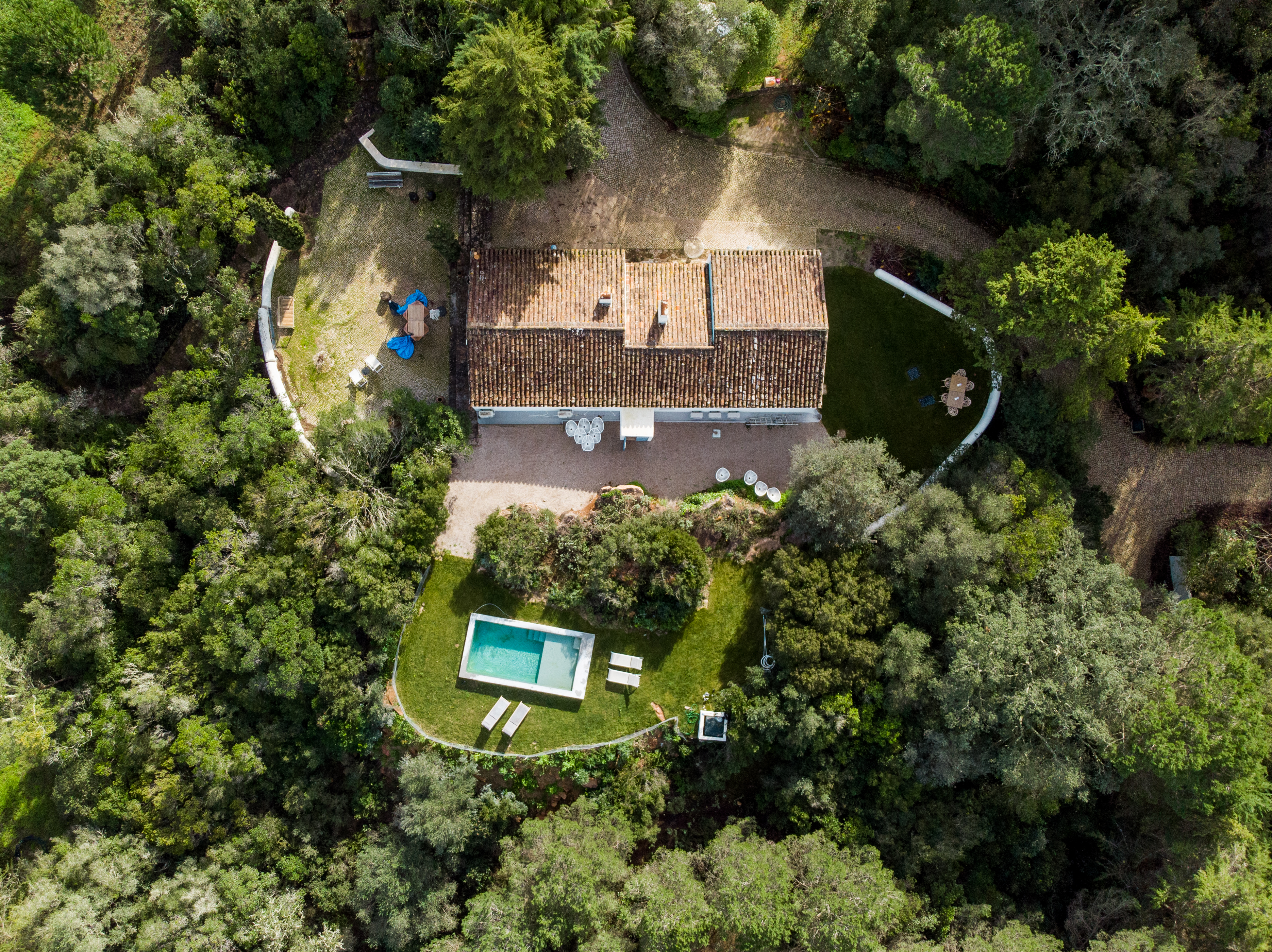 Wood Oven House I aerial view with pool