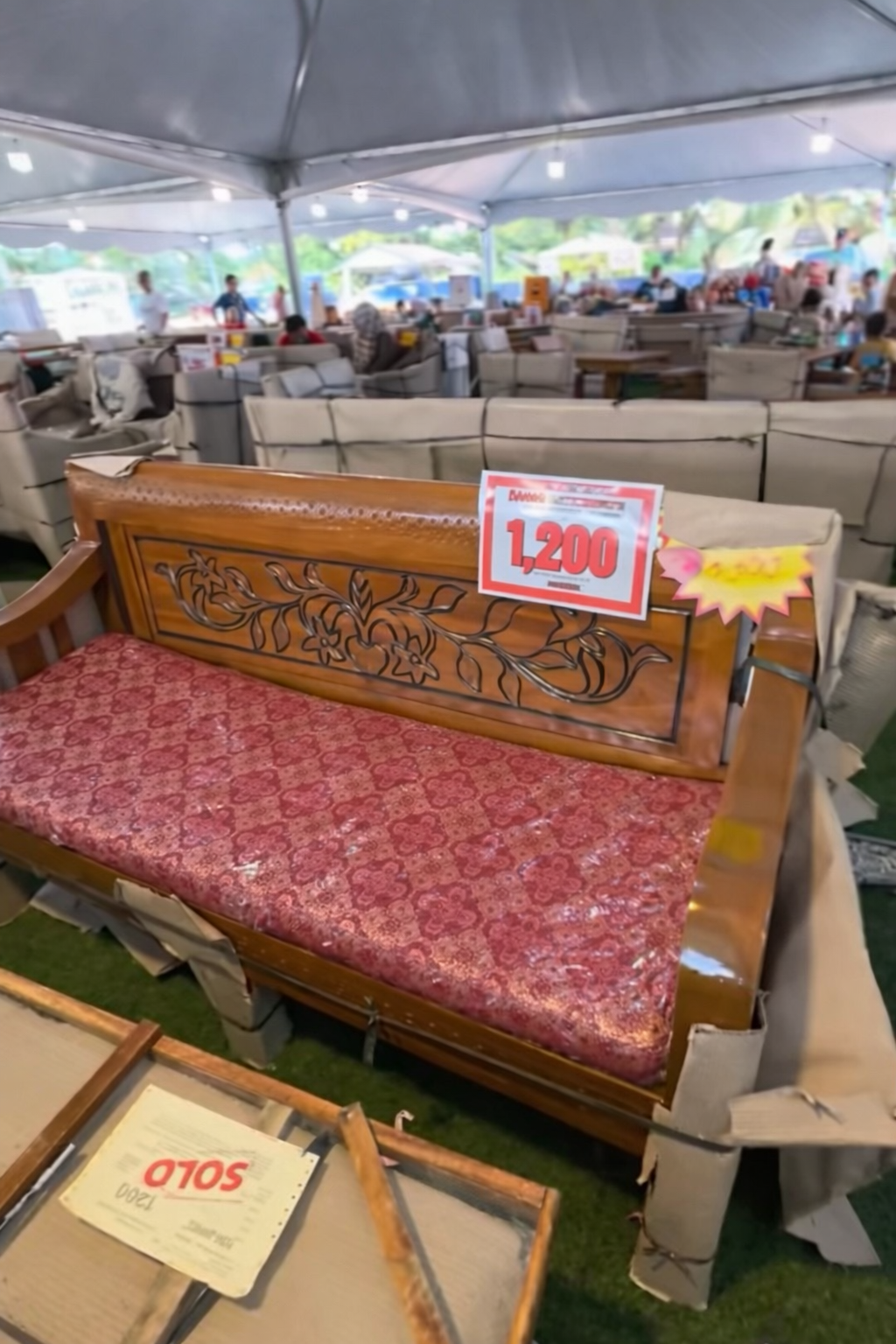 SET SOFA JATI UKIRAN BUNGA MERAH 3+2+1+1 - FREE KUSYEN BARU