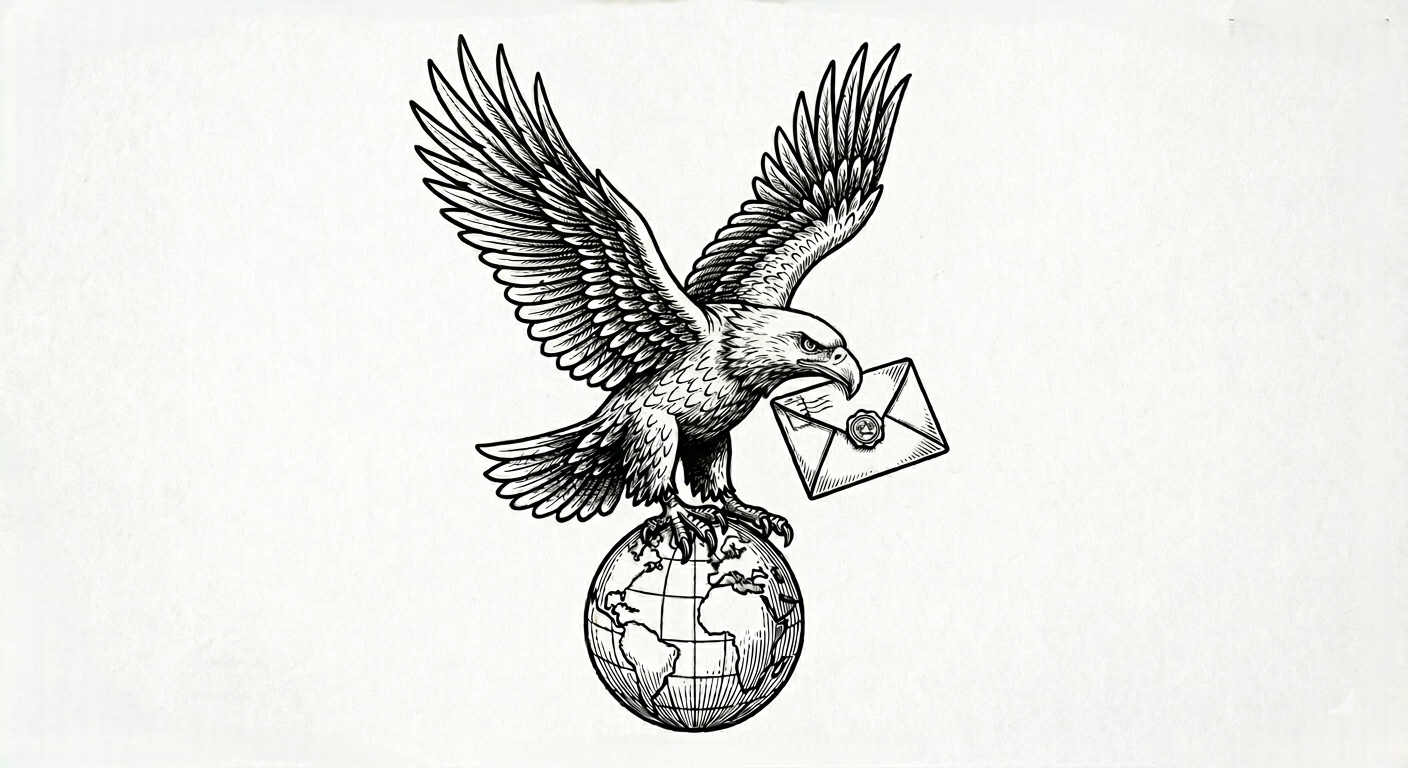 Eagle with envelope on a globe