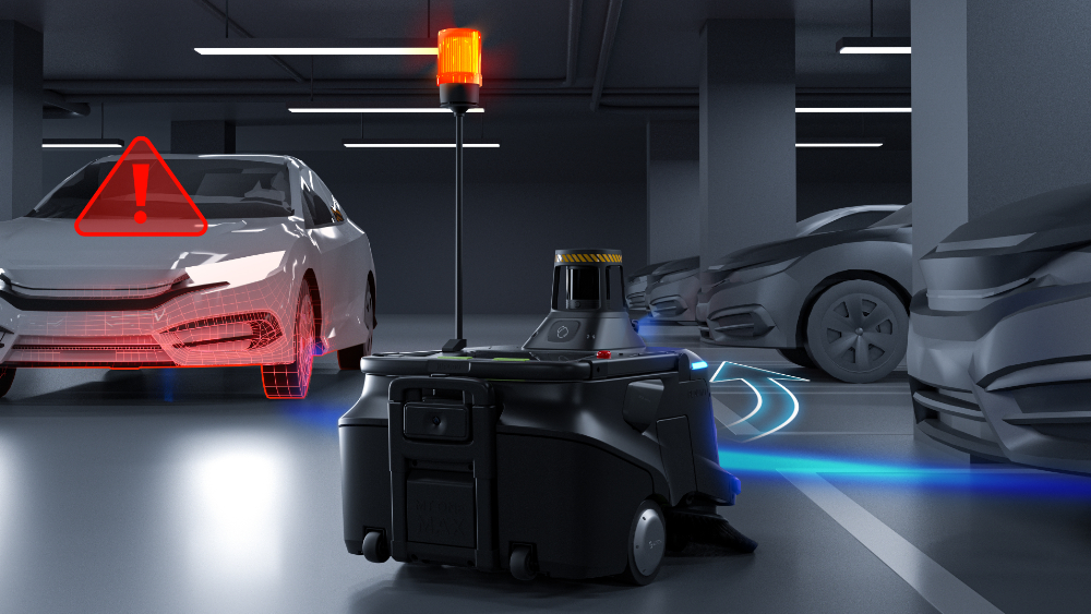 PUDU MT1 MAX obstacle detection in parking garage