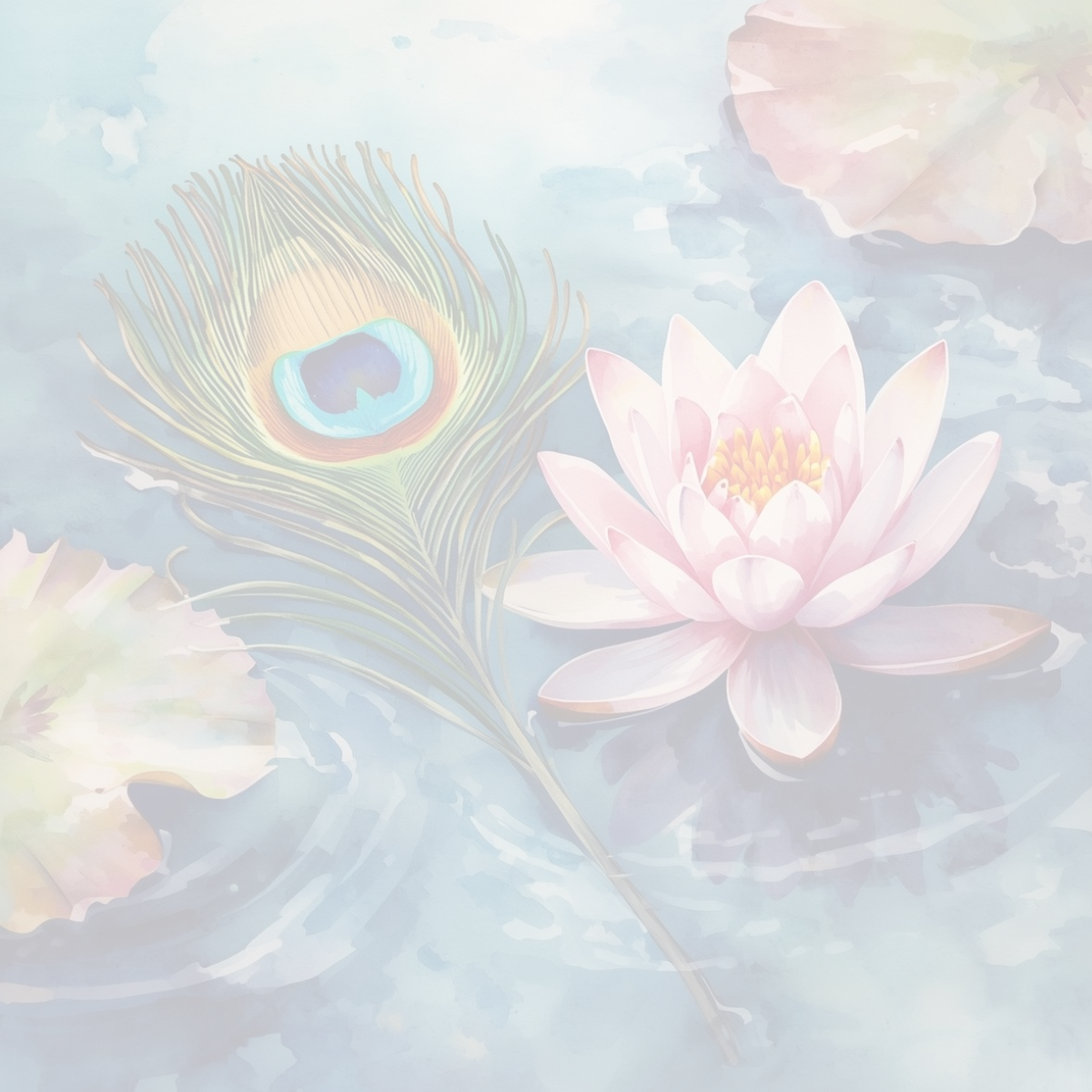 Peacock feather and lotus