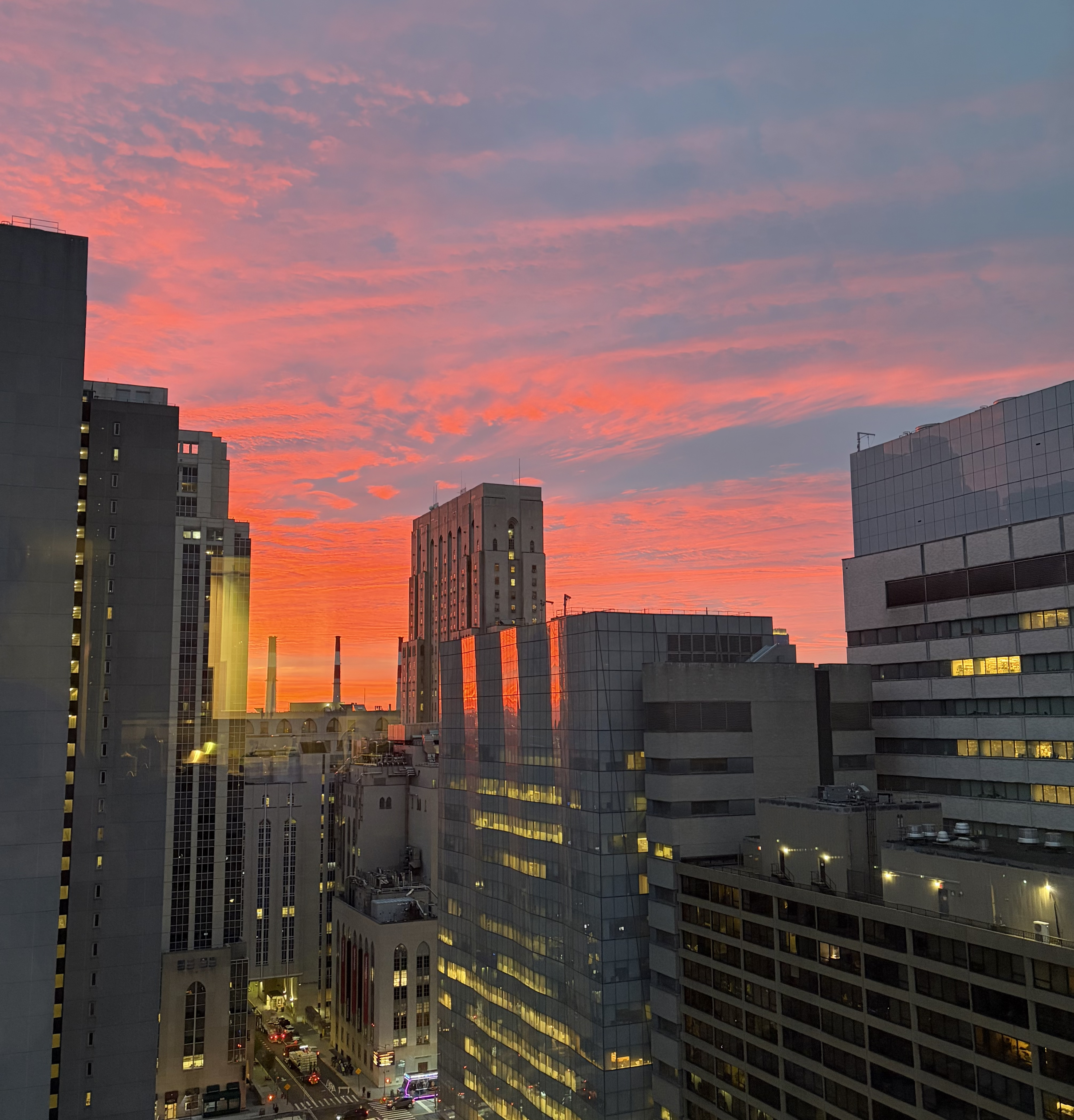 New York City skyline at sunset