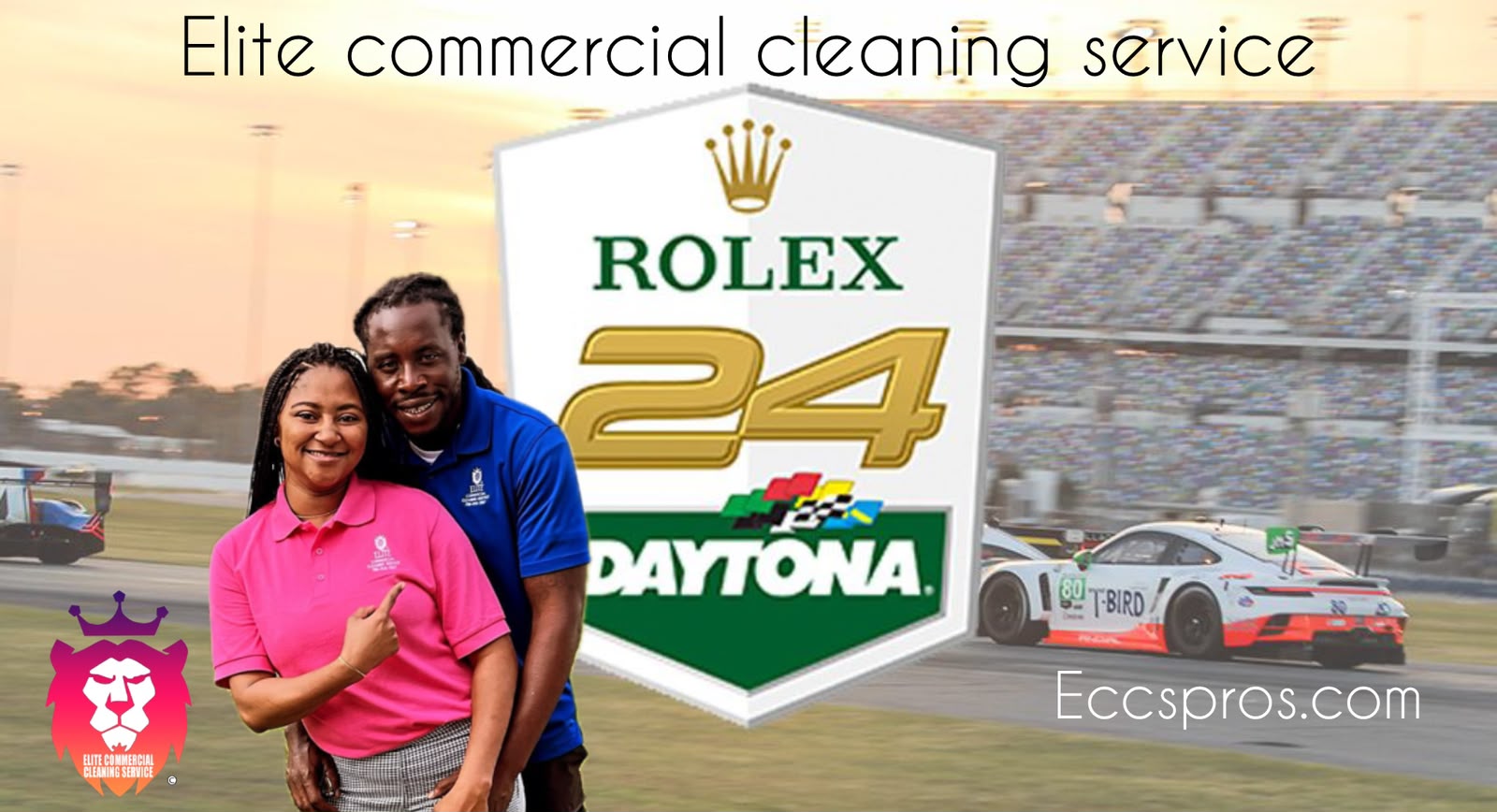 Elite Commercial Cleaning Service owners at the Rolex 24 at Daytona