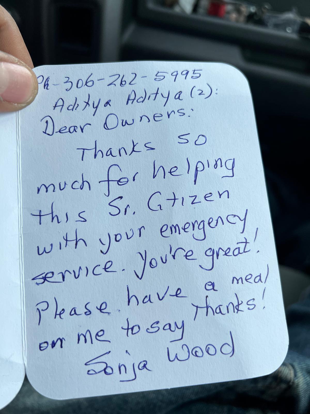 Customer thank you note