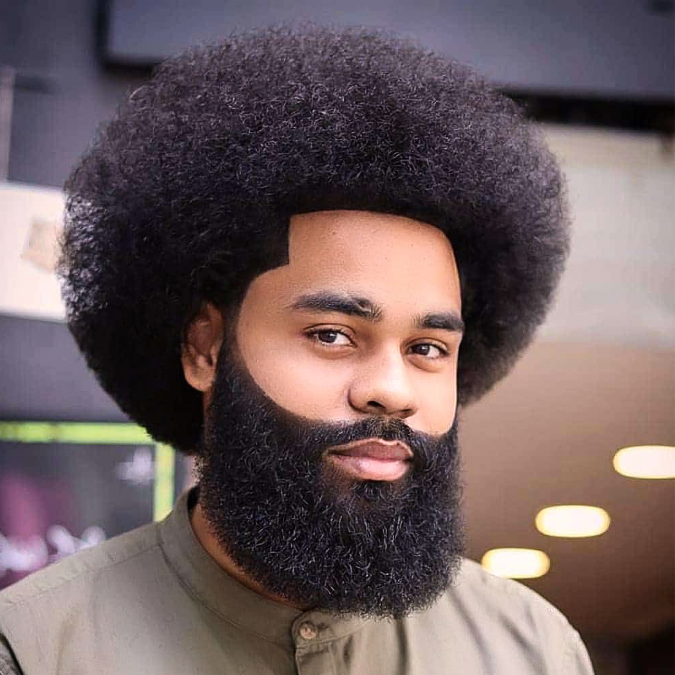 Afro with shaped beard