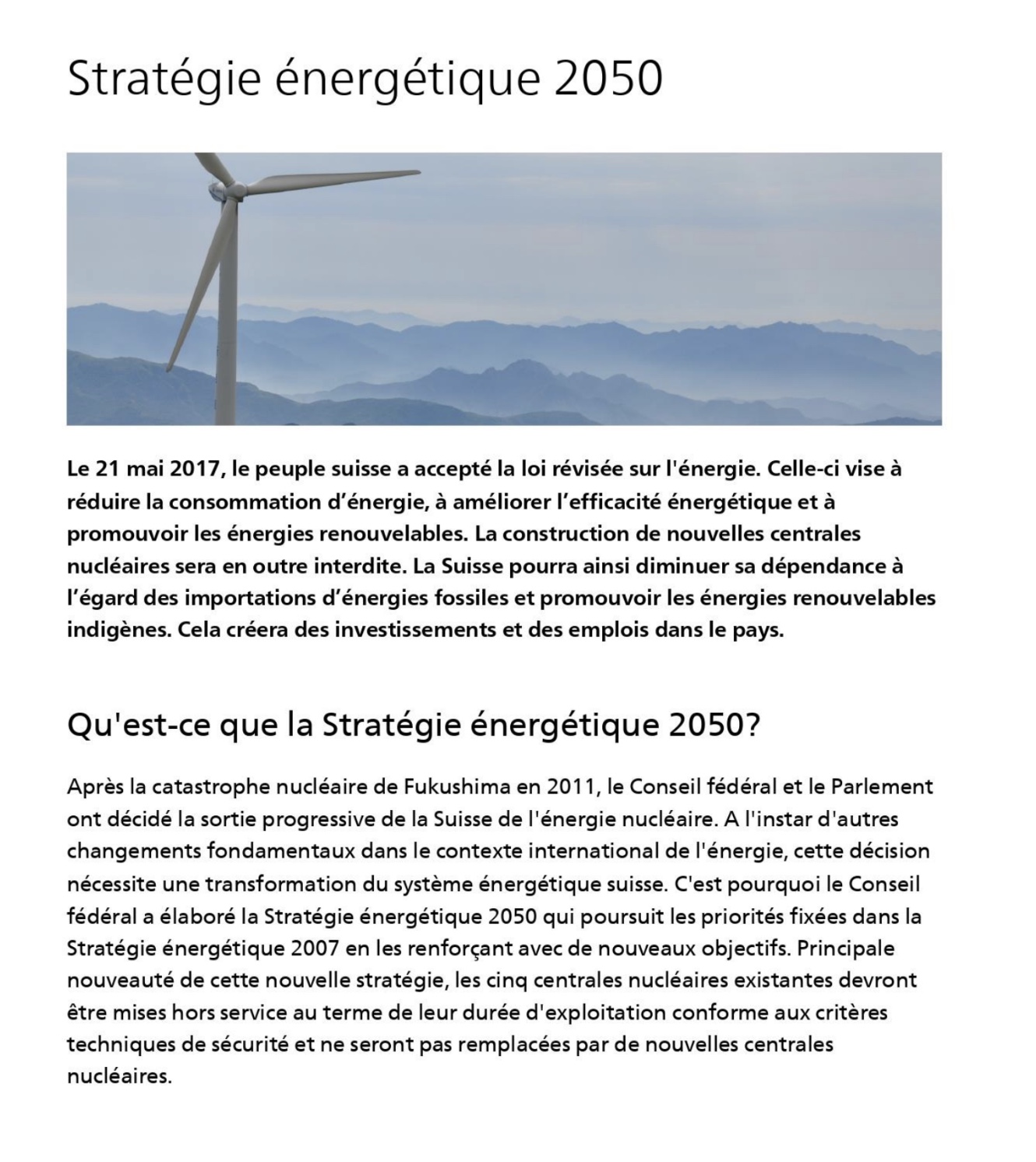 Stratégie énergétique 2050