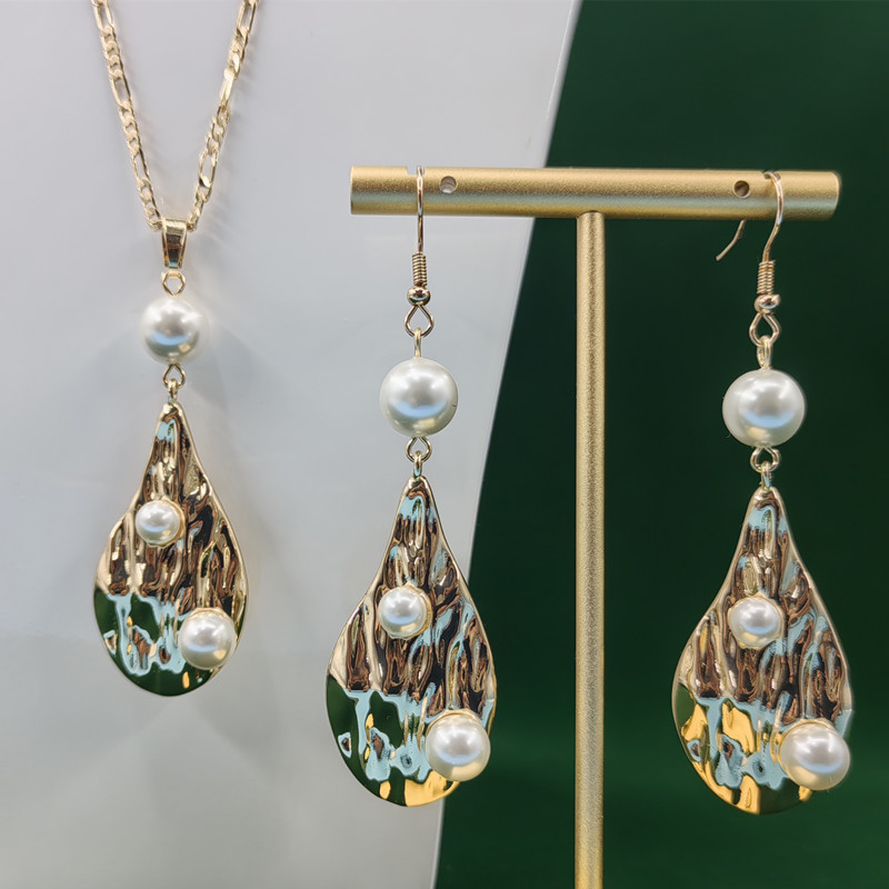 Hawaiian 18K Gold Jewelry Pearl Drop Necklace Fashion Cooper Island Shape Jewelry Necklace Earrings Wholesale