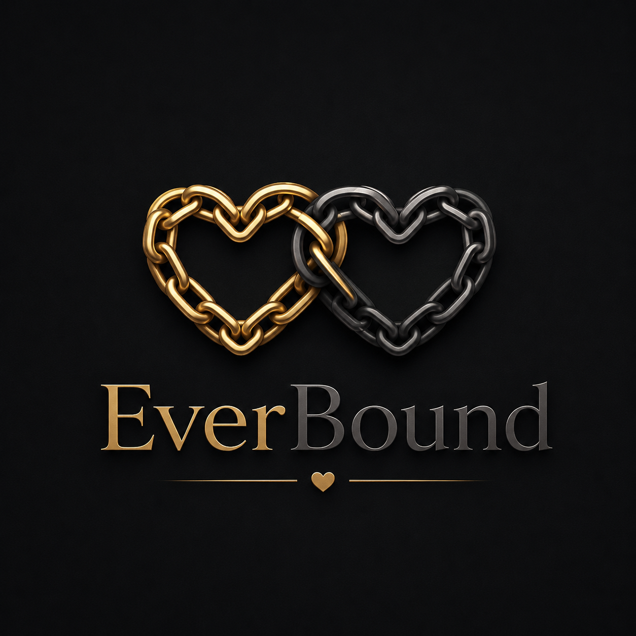 EverBound — two interlocking hearts in gold and charcoal chains