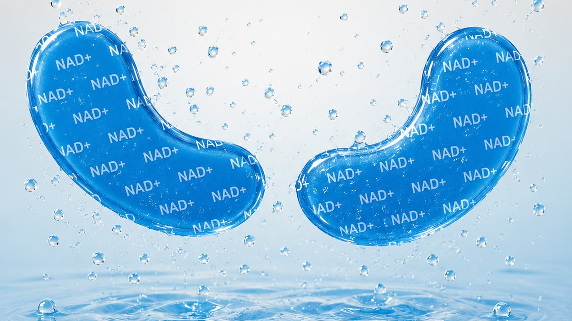 Capri NAD+ hydrogel under-eye patches with water droplets