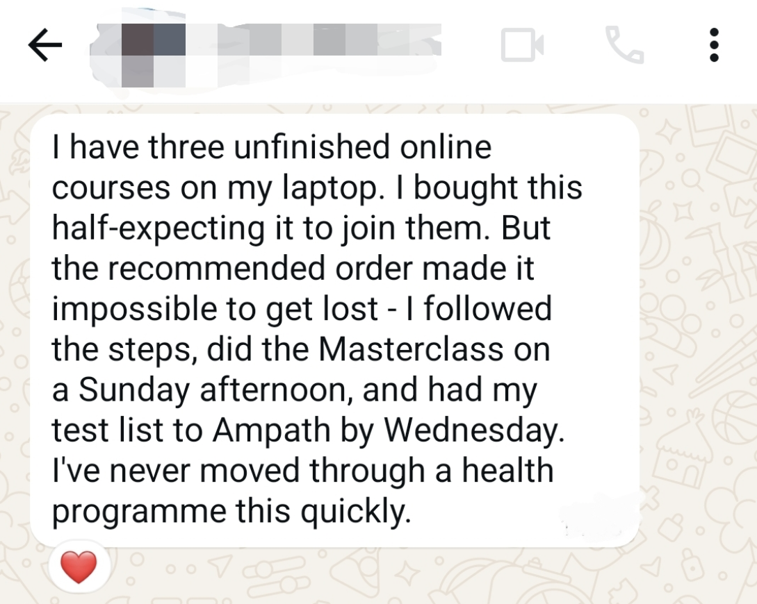 Client testimonial about completing the programme quickly
